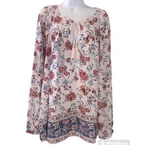 Lucky brand floral paisley boho peasant blouse size XL